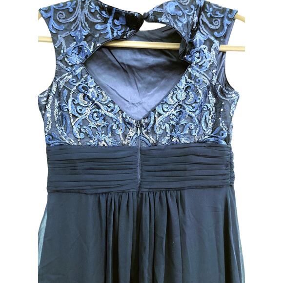 Eliza J Lace Sequin Chiffon Cap Sleeve Formal Gown Size 0 Navy NWT Formal dress - Picture 4 of 7